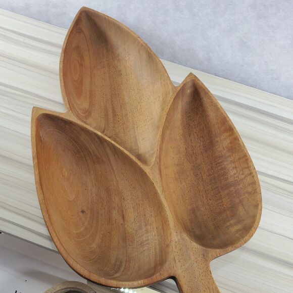 Vintage? Midcentury Wood Leaf Tray Centerpiece Serving Snack Tray Platter - Picture 5 of 9
